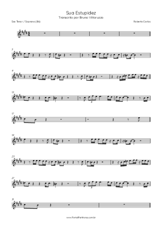 Roberto Carlos Sua Estupidez score for Tenor Saxophone Soprano (Bb)