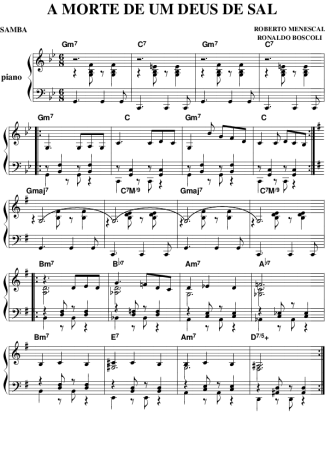 Roberto Menescal A Morte de Um Deus de Sal score for Piano