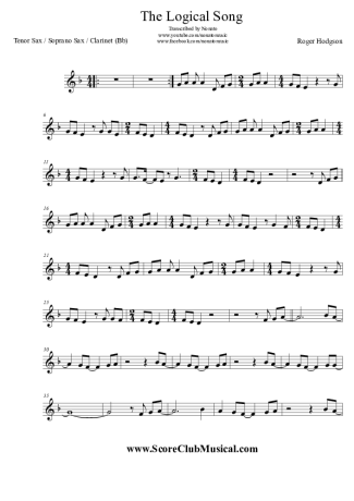 Roger Hodgson The Logical Song score for Tenor Saxophone Soprano (Bb)