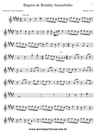 Ronnie Cord  score for Tenor Saxophone Soprano (Bb)