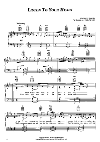 Roxette  score for Piano