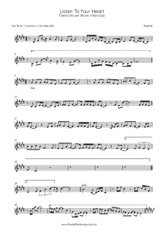 Roxette Listen To Your Heart score for Tenor Saxophone Soprano (Bb)