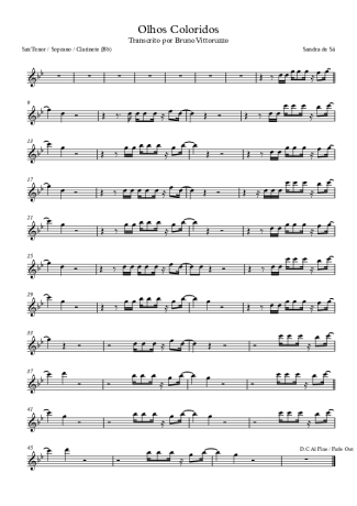 Sandra de Sá Olhos Coloridos score for Tenor Saxophone Soprano (Bb)