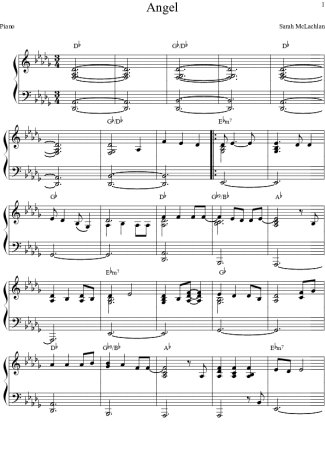 Sarah McLachlan Angel score for Piano