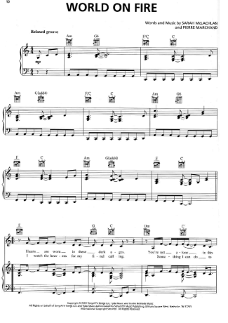 Sarah McLachlan  score for Piano