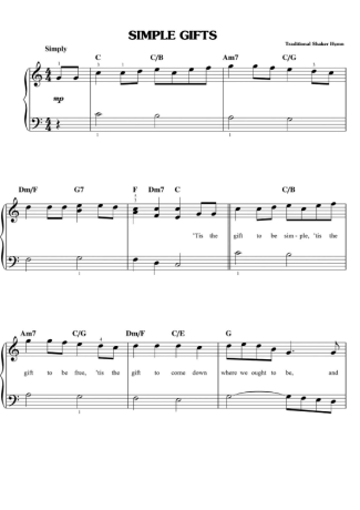 Shaker Song  score for Piano