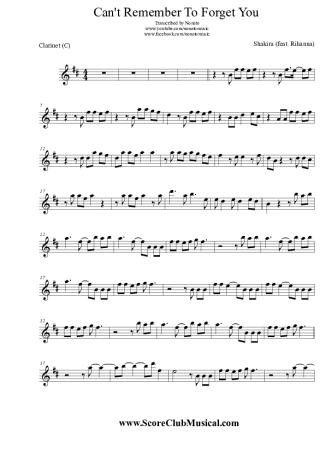 Shakira  score for Clarinet (C)