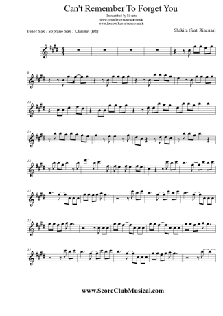 Shakira  score for Tenor Saxophone Soprano (Bb)