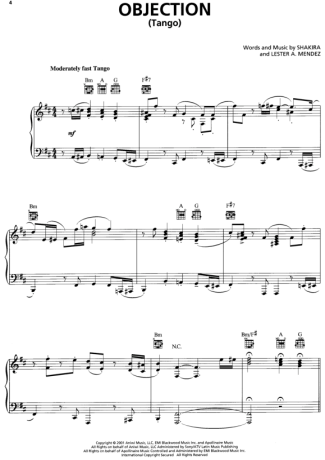 Shakira Objection (Tango) score for Piano