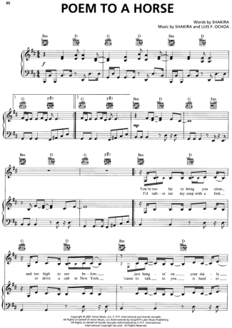 Shakira  score for Piano