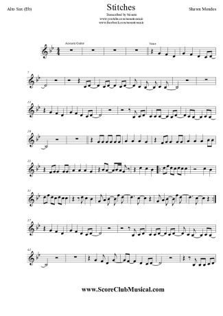 Shawn Mendes Stitches score for Alto Saxophone