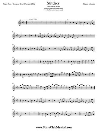 Shawn Mendes Stitches score for Clarinet (Bb)