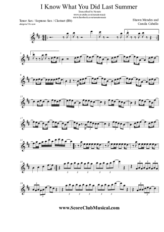 Shawn Mendes and Camila Cabello  score for Tenor Saxophone Soprano (Bb)