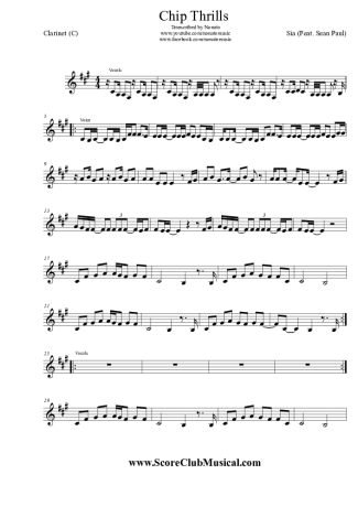 Sia Chip Thrills score for Clarinet (C)