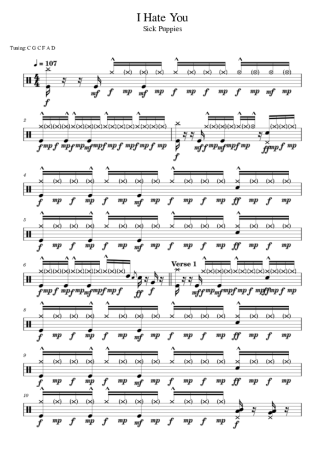 Sick Puppies I Hate You score for Drums