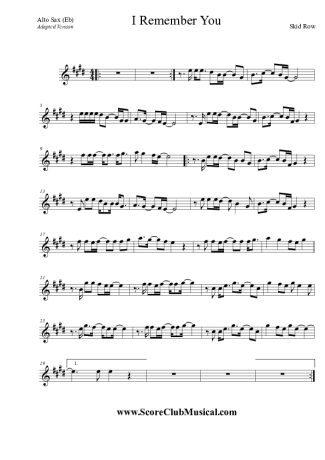 Skid Row  score for Alto Saxophone