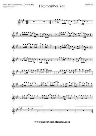 Skid Row  score for Clarinet (Bb)