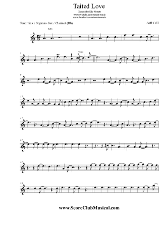 Soft Cell Tainted Love score for Clarinet (Bb)