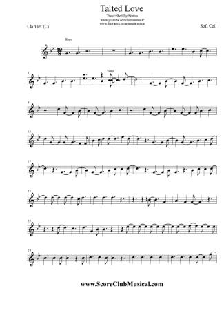 Soft Cell Tainted Love score for Clarinet (C)