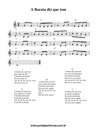 Songs for Children (Temas Infantis) A Barata Diz Que Tem score for Keyboard