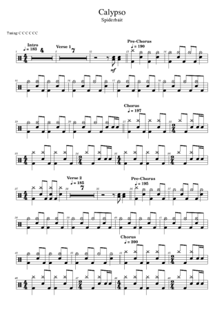 Spiderbait Calypso score for Drums