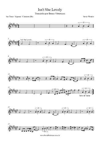 Isn't She Lovely? - Bb Tenor Saxophone Sheet Music, Stevie Wonder