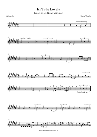 Stevie Wonder Isn´t She Lovely score for Cello