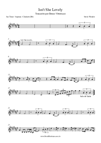 Stevie Wonder Isn´t She Lovely score for Clarinet (Bb)
