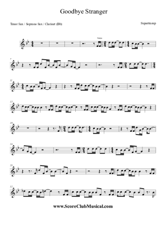 Supertramp Goodbye Stranger score for Clarinet (Bb)