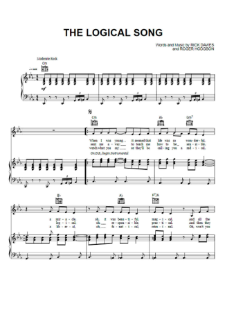Supertramp The Logical Song score for Piano