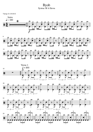 System Of A Down B.Y.O.B. score for Drums