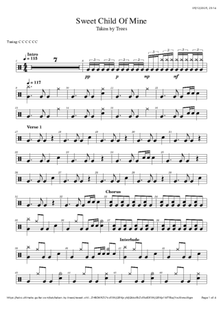 Taken By Trees Sweet Child Of Mine score for Drums