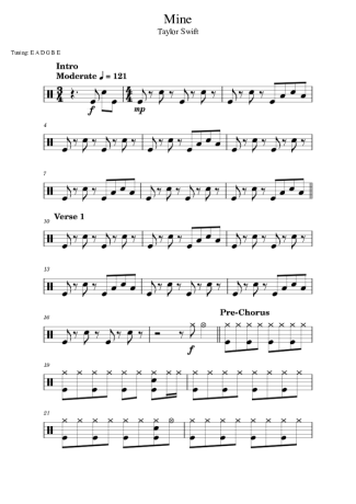 Taylor Swift Mine score for Drums