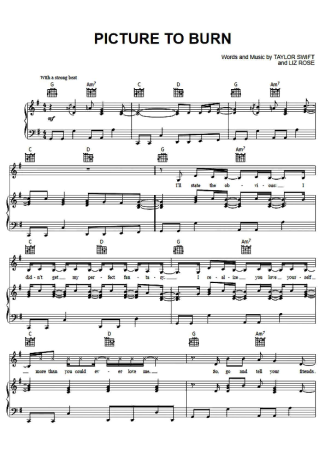 Taylor Swift Picture To Burn score for Piano