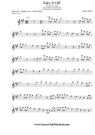 Taylor Swift Shake It Off score for Tenor Saxophone Soprano (Bb)