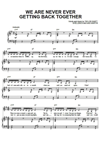 Taylor Swift We Are Never Ever Getting Back Together score for Piano