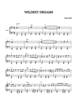 Taylor Swift Wildest Dreams score for Piano