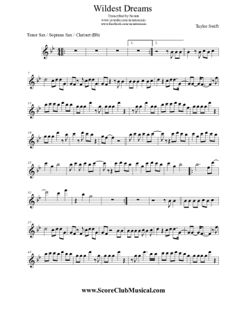 Taylor Swift  score for Tenor Saxophone Soprano (Bb)
