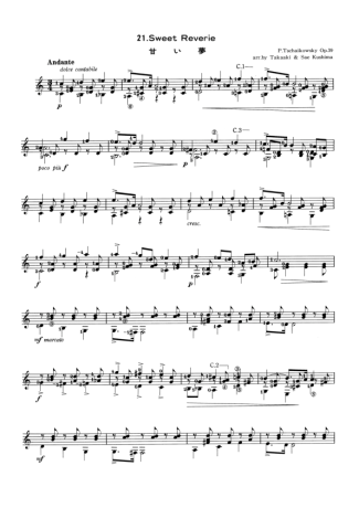 Tchaikovsky Sweet Reverie score for Acoustic Guitar