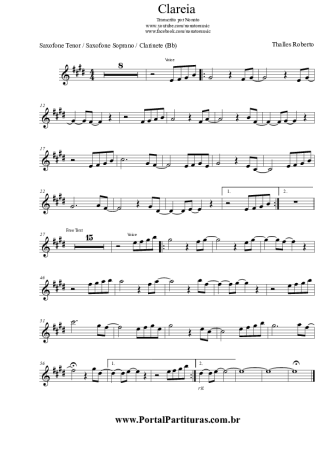 Thalles Roberto Clareia score for Tenor Saxophone Soprano (Bb)