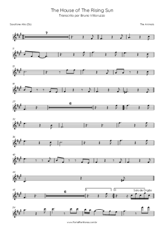 The Animals  score for Alto Saxophone