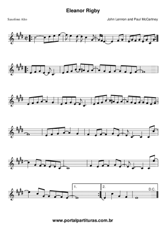 The Beatles Eleanor Rigby score for Alto Saxophone
