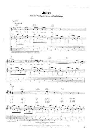The Beatles Julia score for Guitar
