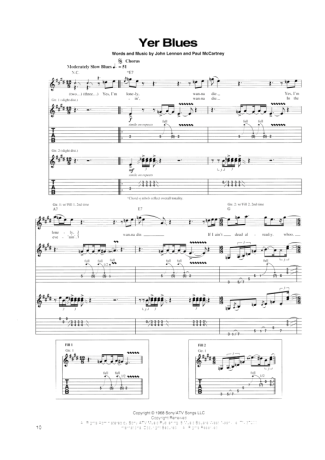 The Beatles Yer Blues score for Guitar