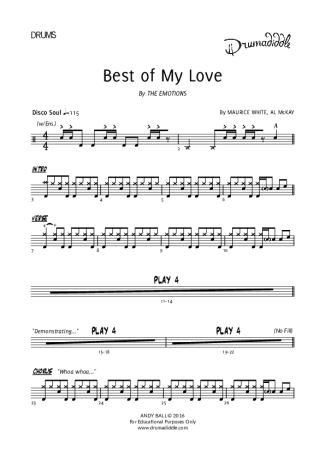 The Emotions Best Of My Love score for Drums