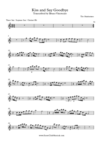The Manhattans Kiss and Say Goodbye score for Tenor Saxophone Soprano (Bb)