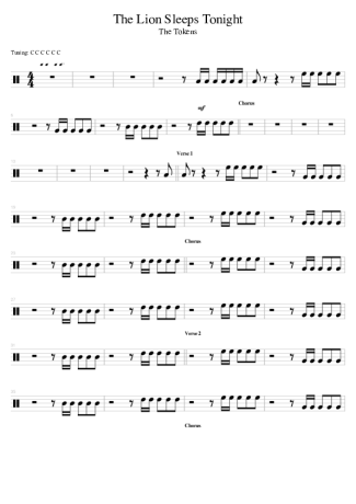 The Tokens The Lion Sleeps Tonight (drums 2) score for Drums