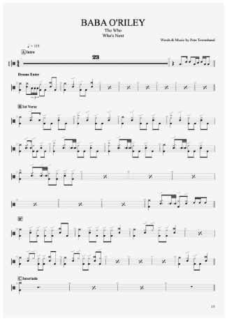 The Who Baba O´ Riley score for Drums