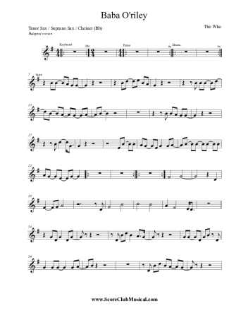 The Who Baba O´Riley score for Clarinet (Bb)