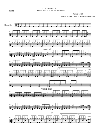 Three Days Grace  score for Drums